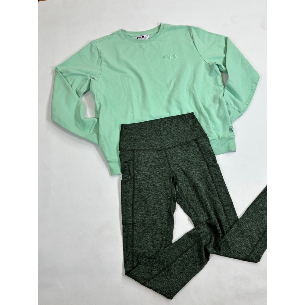 Fila Crewneck Sweatshirt Mint Green Pullover Long Sleeve Embroidered Logo Size L